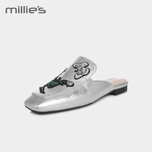 方跟刺绣方头穆勒女凉鞋 millie 妙丽季专柜同款 时尚 LS402AH8