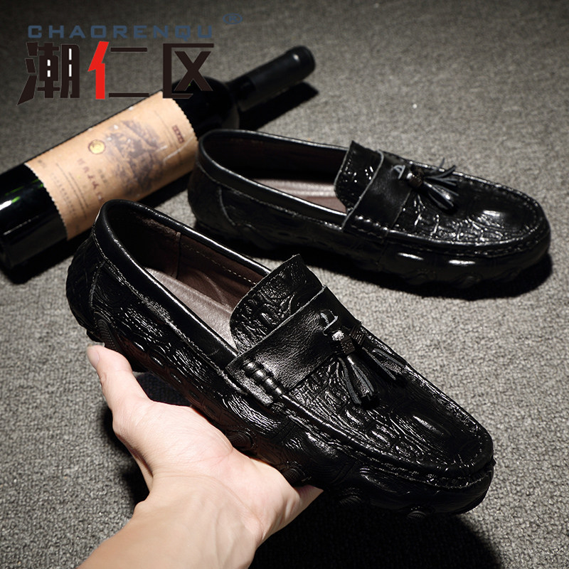 2018 Winter New Bean Shoes Men's Lazy Casual Shoes Korean Edition Versatile plush trend men's shoes Crocodile pattern trendy shoes