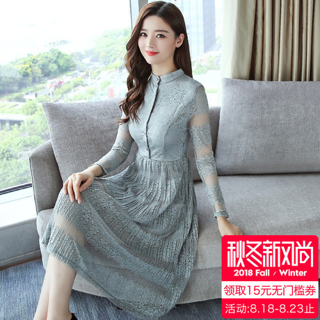 蕾丝连衣裙女夏2018新款中长款女士早秋女装秋季韩版长袖秋款春季商品大图
