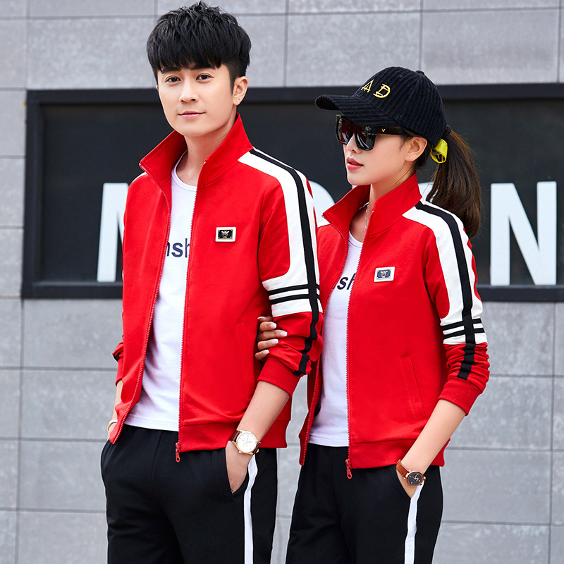 2018 New Couple Sports Set Men's and Women's Spring and Autumn Season Korean Edition Casual Sweater Men's Autumn Coat Three Piece Set Trend