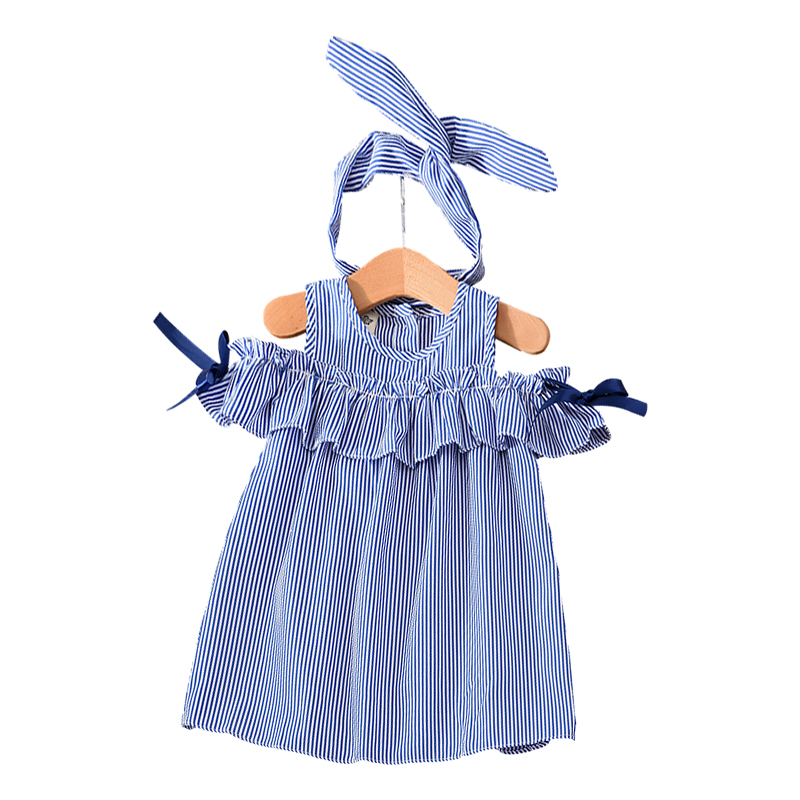 女童连衣裙2018夏装新款儿童条纹露肩公主裙
