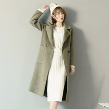 2018秋冬新品羊毛呢子外套中长款手工缝制阿尔巴卡双面绒大衣女装图片