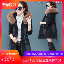 chic大毛领牛仔棉服外套女装2018冬季新款加厚中长款棉袄工装棉衣图片