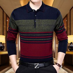 春季中年男士外穿秋衣上衣春天衣服中老年长袖T恤男土春秋针织衫