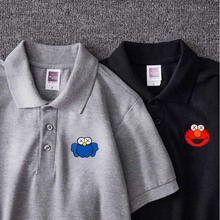 Sesame芝麻街kaws短袖polo衫男女青少年学生elmo艾摩甜饼兽刺绣