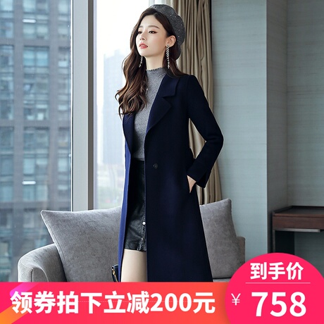 女装双面呢羊毛大衣2018秋冬新品韩版中长款双面呢手工羊绒大衣女商品大图