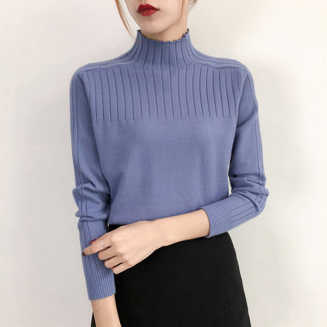半高领套头毛衣女2018秋冬新款韩版女装宽松线衣长袖针织打底衫商品大图