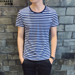 t恤男短袖海魂衫潮流圆领韩版男装百搭青年夏季男士条纹打底衫