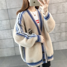 韩版2018早秋冬季新款女装初秋上衣毛衣百搭水貂绒外套针织开衫潮图片