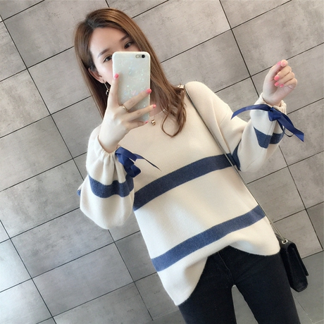条纹慵懒风毛衣2018早秋冬季初秋新款女装外套针织衫宽松学生韩版商品大图