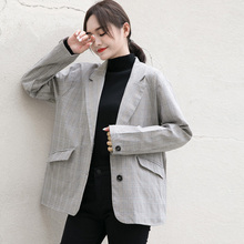 孜索2018春秋季新款女装韩版格子休闲西装薄西服韩范复古chic外套图片