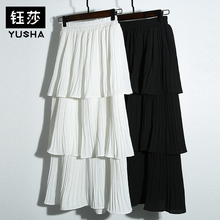 钰莎层层蛋糕裙半身裙女春夏2019新款裙子韩版雪纺白色百褶中长裙