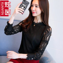 chic早秋上衣慵懒2018新款秋季外穿打底蕾丝小衫韩版女装长袖t恤图片