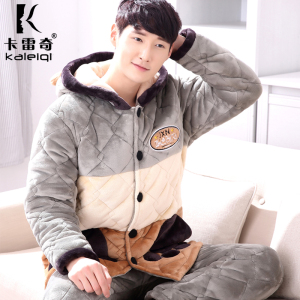 冬季三层夹棉睡衣男