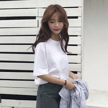 港风女装bf韩范纯色短袖t恤女宽松韩版学生百搭情侣夏装新款上衣