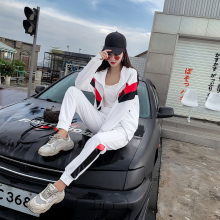 2019春秋棉运动服女套装 时尚休闲连帽宽松运动套装 显瘦跑步网红