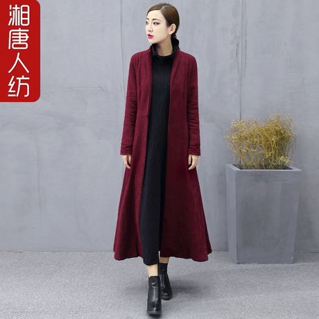 中国风文艺复古棉麻中长款长袖立领风衣外套女春秋冬过膝开衫女装商品大图