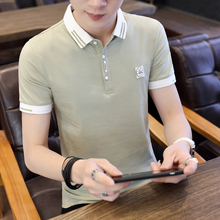 短袖青年纯棉翻领衬衫领修身polo衫潮流韩版t桖男有领夏季带领t恤