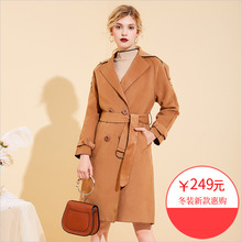 lulu风衣外套2018冬季女装新款时尚韩版百搭纯色修身双排扣大衣潮图片