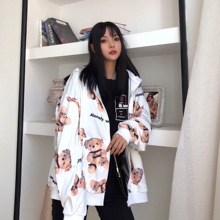 情侣ins连帽外套开衫 满印小熊卫衣国潮牌嘻哈可爱男女同款 CHILLG
