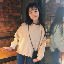 秋装女装韩版木耳边半高领套头学生卫衣宽松休闲显瘦长袖上衣外套图片