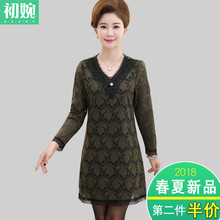 中老年女装韩版新款蕾丝连衣裙中长款妈妈装网纱大码打底衫裙子潮图片