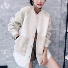 2018秋冬装新款女装欧洲站短款水貂绒外套羊羔毛拼接港风棒球服潮图片
