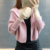女长袖 带帽毛衣早秋冬开衫 2017春装 针织衫 新品 外套短宽松新款 厚蝙