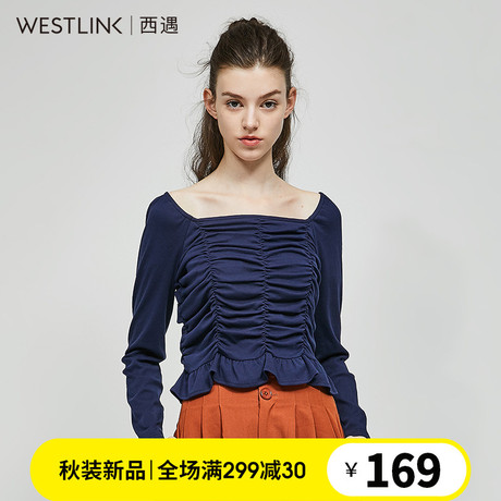 西遇女装2018秋季新款复古短款抽褶韩版百搭显瘦chic罩衫11580648商品大图