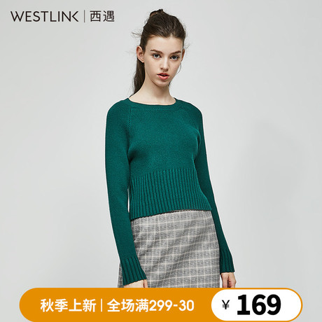 西遇女装2018秋季新款针织长袖纯色短款甜美韩版毛衣女11680727商品大图
