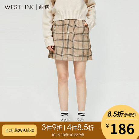 西遇女装2018冬季新款复古格纹仿麂皮韩版半裙半身裙女冬12180996商品大图