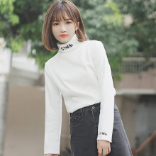 t恤保暖加绒上衣 女18秋冬新款 字母白色内搭长袖 帛卡琪高领打底衫
