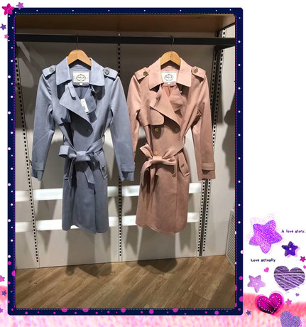 拉夏贝尔秋装新品2018韩版双排扣中长款麂皮绒风衣女外套20012432商品大图