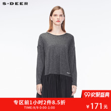 sdeer圣迪奥秋装休闲贴布风琴褶拼接长袖宽松落肩连衣裙S17381285图片