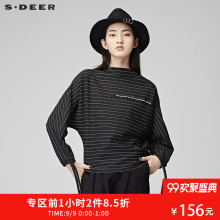 sdeer圣迪奥女装简约条纹字母贴布一字肩长袖针织衫S17480232图片