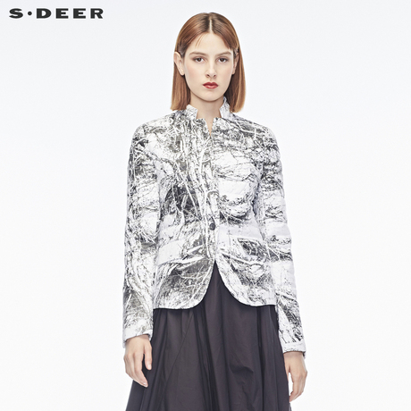 sdeer圣迪奥女复古韵味抽象印花短款羽绒服S16482462商品大图