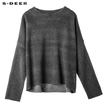 sdeer圣迪奥简约风格灰调慵懒落肩设计罗纹领口针织衫S18383551图片