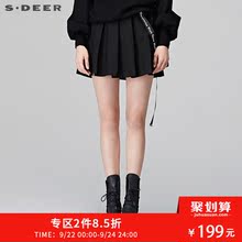 sdeer圣迪奥2018冬装新款帅气酷黑可拆卸飘带半身裙短裙Y17481301图片