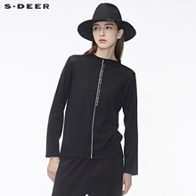 sdeer圣迪奥撞色明线英文字母装饰自然卷边领口时尚毛衫S18463583图片