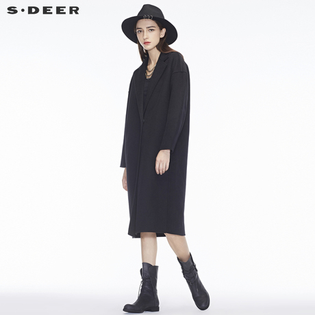 sdeer圣迪奥简约风格流畅剪裁暗扣设计平驳领大衣S18481887商品大图