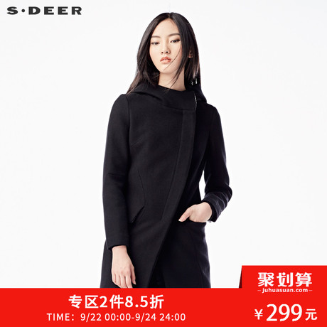 sdeer圣迪奥2018冬装分割斜襟连帽直筒毛呢大衣外套女S15481899商品大图