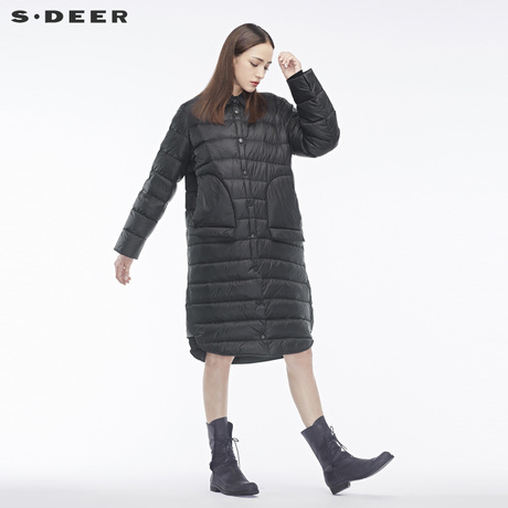 sdeer圣迪奥女纽扣门襟创意下摆造型个性贴袋装饰羽绒服S18462404商品大图