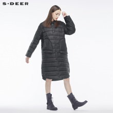 sdeer圣迪奥女纽扣门襟创意下摆造型个性贴袋装饰羽绒服S18462404图片