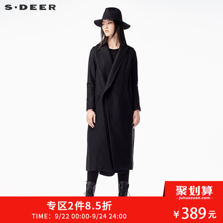sdeer圣迪奥女装2018冬装简约中性一粒扣双层领毛呢大衣S15481890商品大图