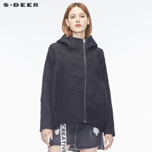 sdeer圣迪奥时尚肌理质感个性流畅剪裁茧型连帽女式外套S17882218图片