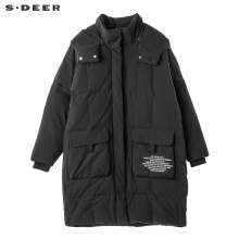 sdeer圣迪奥英文字母装饰高领连帽时尚羽绒服S18462403图片