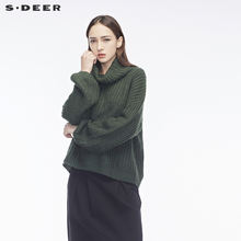 sdeer圣迪奥2018冬装新款立体纹理灯笼袖口高领针织衫女S18483525图片