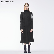 sdeer圣迪奥2018冬装新款女装长款黑色不规则连衣裙S18481228图片