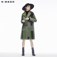 sdeer圣迪奥新潮多色色块图案面料简约平驳领直筒大衣S18481816图片