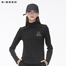 sdeer圣迪奥简约撞色英文字母装饰开衩下摆半高领针织衫S18480267图片